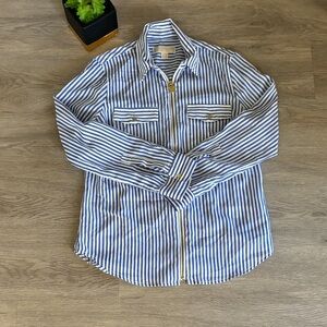 MICHAEL Michael Kors Blue and White Striped Blouse M
